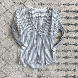 Abercrombie Sheer Navy and White Pinstripe Top